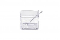 Acrylic box 81x57x70 mm transparent with integrated cap and teaspoon (112 mm long) for pastries and spices