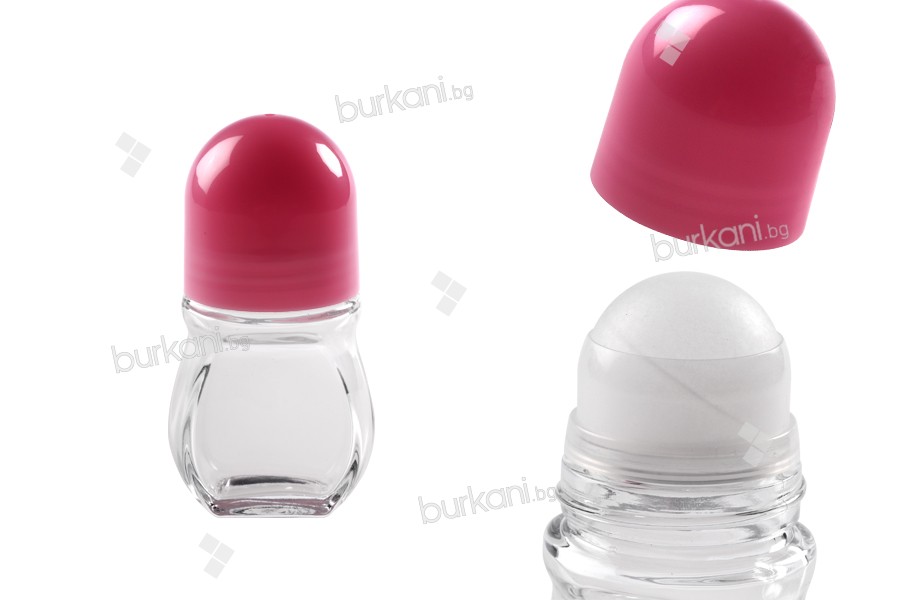 Pembe plastik kapaklı cam 50 ml rol on şişe 