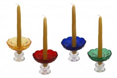 Стъклена чиния с отвор в центъра (26 мм) за свещници и полилеи в различни цветове, с височина 32 мм