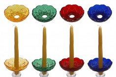 Стъклена чиния с отвор в центъра (26 мм) за свещници и полилеи в различни цветове, с височина 32 мм