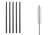 215 mm metalik çubuk, temizleme fırçası ile siyah ekolojik paslanmaz çelik (5 + 1 adet)