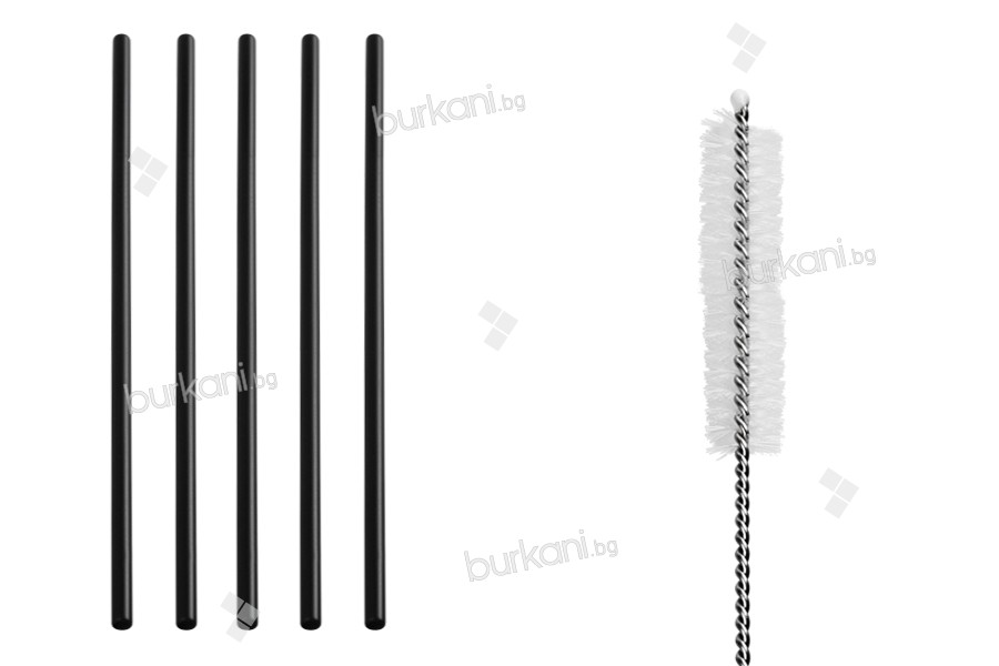 215 mm metalik çubuk, temizleme fırçası ile siyah ekolojik paslanmaz çelik (5 + 1 adet)