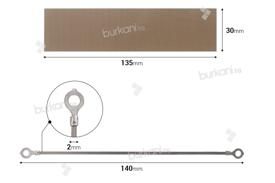 El ısıyla yapıştırma için 130x35 mm yedek kumaş ve 140x2 mm tel