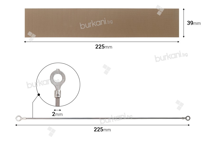 El ısıyla yapıştırma için yedek kumaş 225x35 mm ve tel 225x2 mm