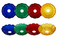 Çeşitli renklerde şamdanlar ve avizeler için merkez delikli (26 mm) delikli cam plaka