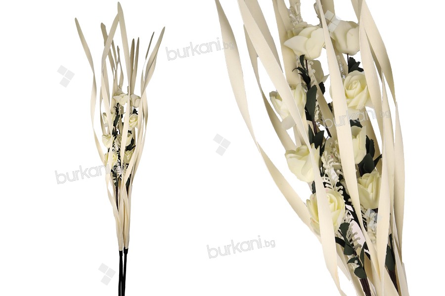 Букет от декоративни клончета и цветя 1,6 м в бежов цвят - 3 бр.
