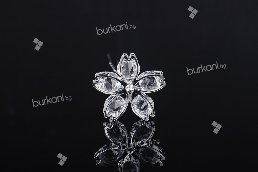  metalik dekoratif taş çiçeği broş  (genişlik 27 mm) - 20 adet