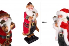Декоративен движещ се Дядо Коледа с фенер в ръка и с музика - височина 65 см 