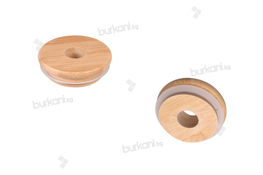 Дървена капачка с дупка и ластик за буркани