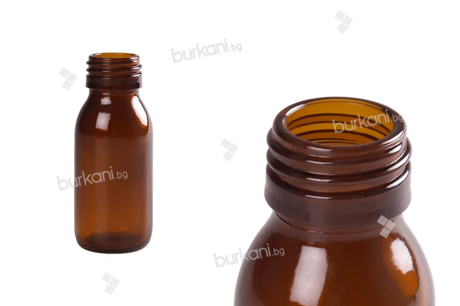 Стъклена кафява бутилка 60 мл (PP28) за етерични масла, есенции и др. 