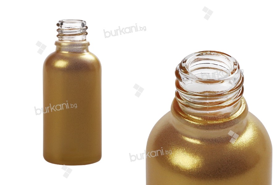Стъклена бутилка за етерични масла 30 мл (златна перла)  с гърловина  PP18