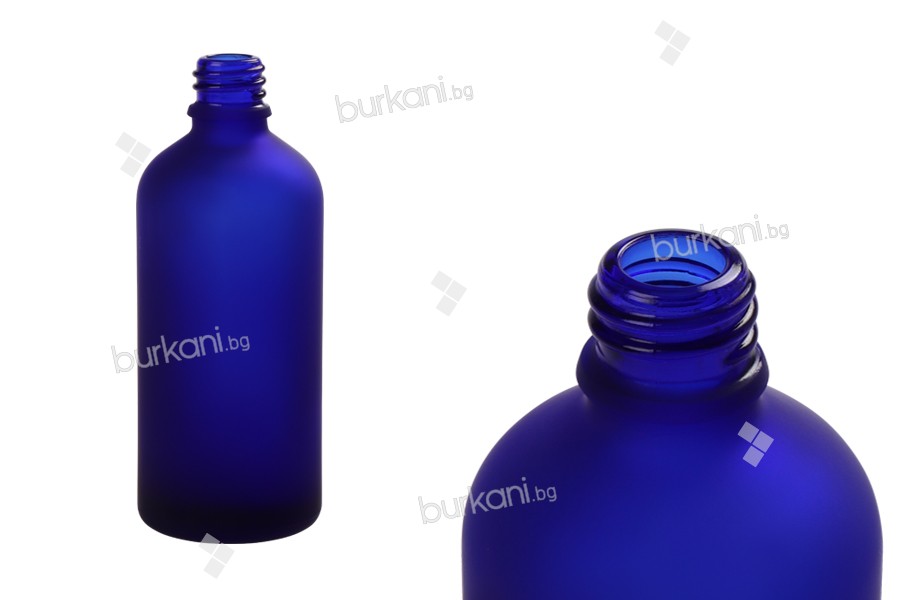 Стъклена синя матова бутилка 100 мл за етерични масла 