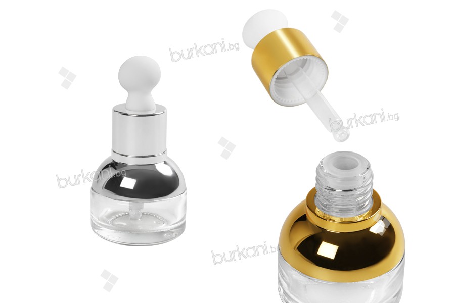 Стъклена прозрачна бутилка  20 мл за етерични масла с капкомер, цедка и капачка