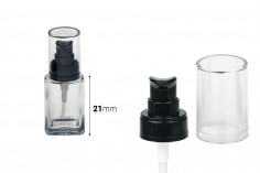 Стъклена бутилка за крем 30 мл с пластмасова черна помпа и прозрачна капачка