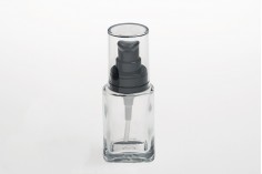Plastik siyah pompa ve şeffaf kapaklı 30 ml cam krem şişesi