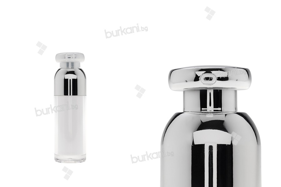 krem pompası ve kapak ile lüks şişe 30 ml havasız akrilat (iç, dış şeffaf beyaz)