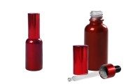 Стъклена червена бутилка с капакомер и капачка 30 мл 