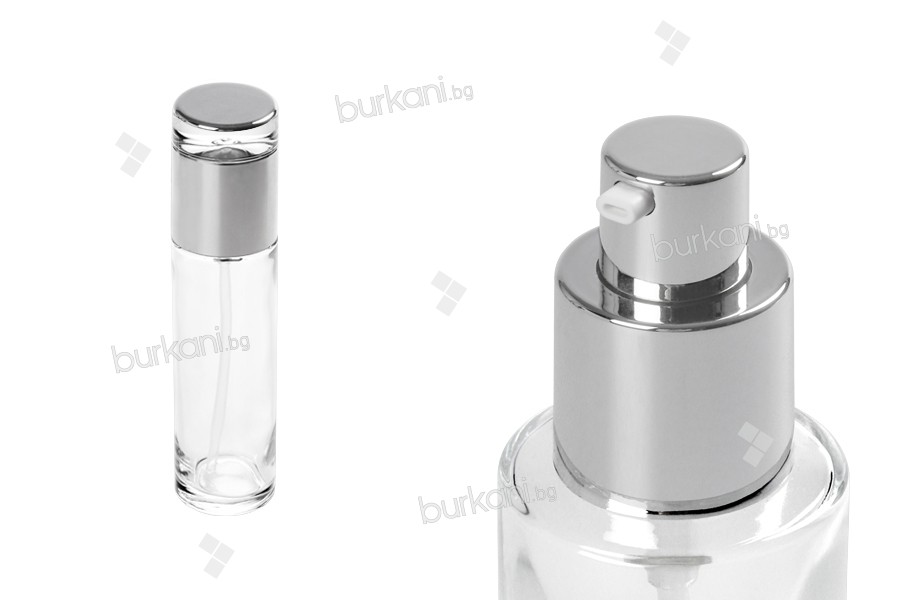 Стъклена бутилка 100 мл със сребриста помпа за крем и капачка