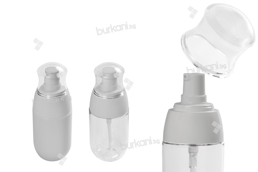 Пластмасова PET бутилка 50 мл с бяла лосион помпа и прозрачна капачка