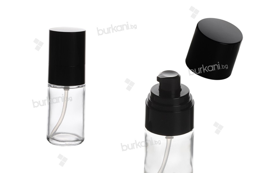 Siyah krem pompası ve kapaklı 30ml cam şişe (PP18)