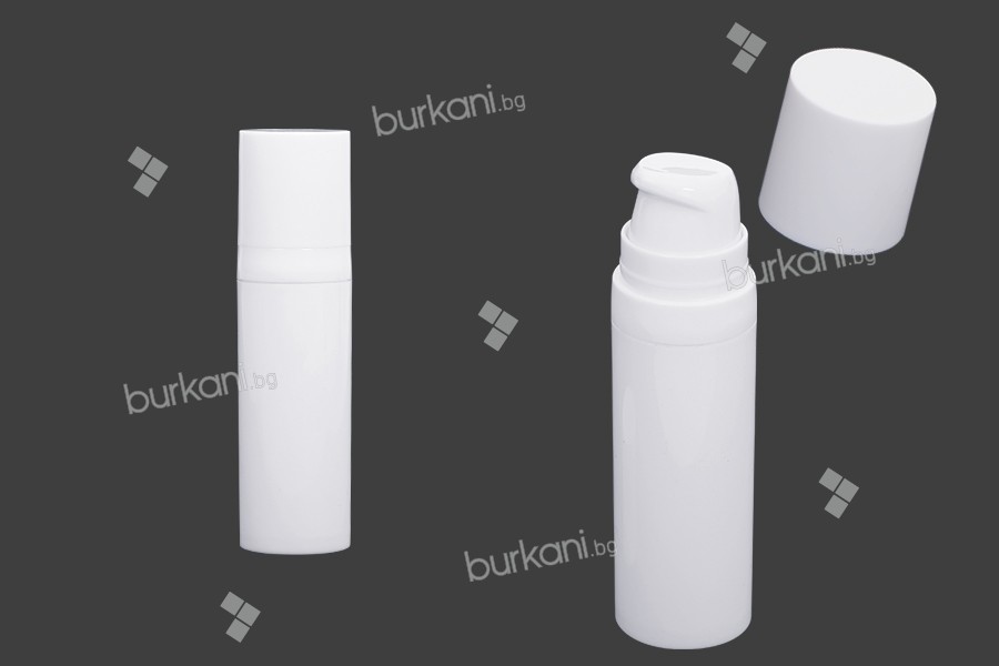 Beyaz renkte 15 ml krem için havasız plastik şişeler