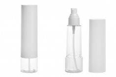 Krem pompalı 100 ml şişe, şeffaf gövdeli plastik ve dışarıda beyaz kapak