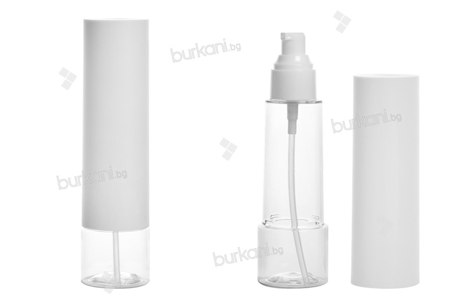 Krem pompalı 100 ml şişe, şeffaf gövdeli plastik ve dışarıda beyaz kapak