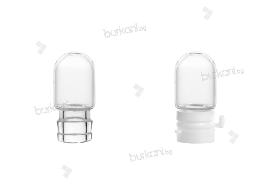 Малко стъклено шишенца 1 мл с пластмасова капачка за вземане на проби, лекарства и хомеопати - 25 бр.