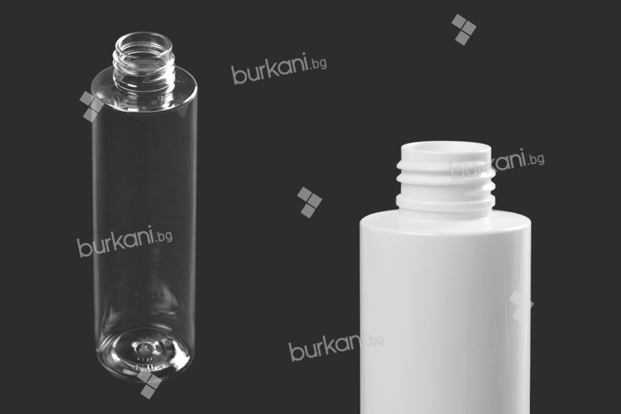 150 ml şişe, beyaz veya şeffaf plastik (PP24)