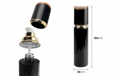 Стъклена черна луксозна бутилка 100 мл, с крем или лосион помпа и акрилна капачка