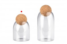 Glass clear jar 800 ml with natural cork in spherical shape