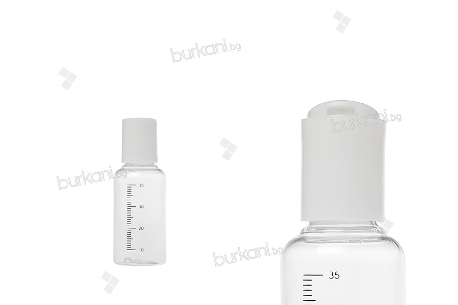 Beyaz flip top kapaklı şeffaf şişe 35 ml plastik