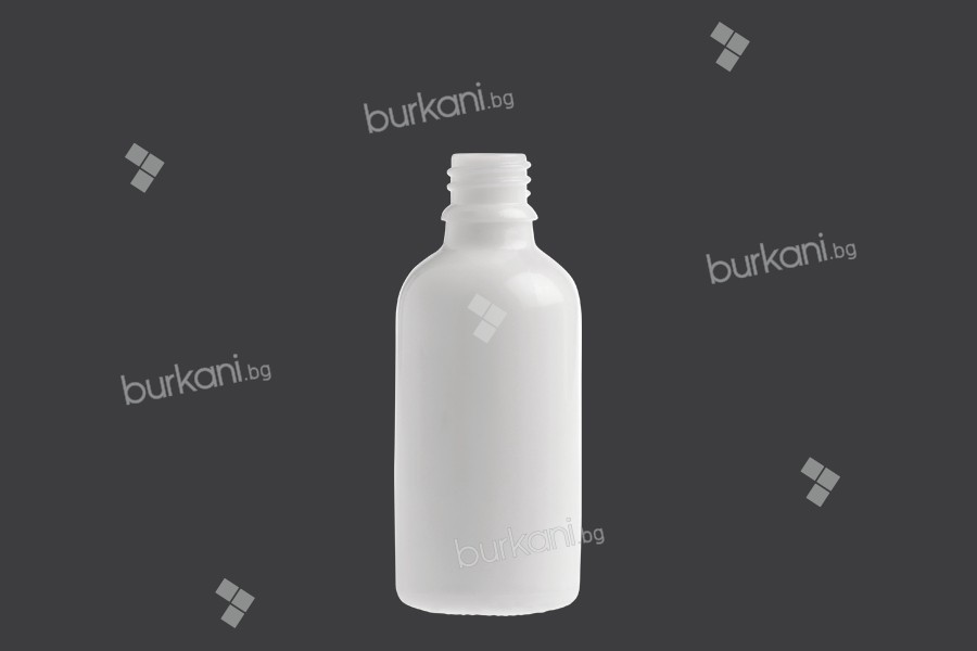 Стъклена бяла бутилка за етерични масла  50 мл с гърловина PP18