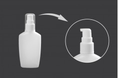 Пластмасова бяла овална  бутилка 60 мл с лосион помпа за шампоан, крем, дезинфектант и др. 