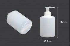 Пластмасова полупрозрачна цилиндрична бутилка 300 мл с помпа лосион/крем помпа 