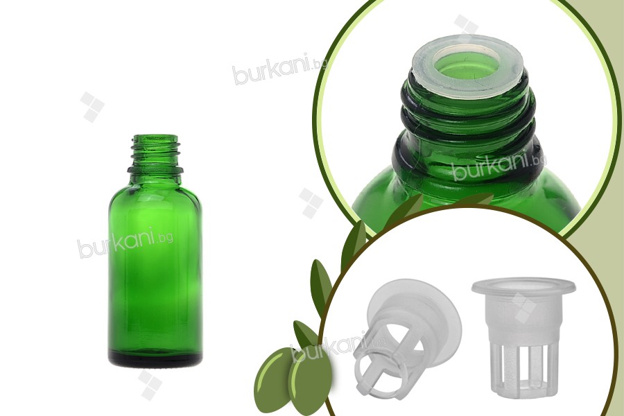 Стъклена зелена бутилка 30 мл за зехтин