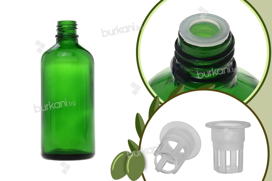 Стъклена зелена бутилка за зехтин 100 мл