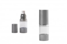 Пластмасова прозрачна Акрилна бутилка 15 мл Airless със сребриста капачка 