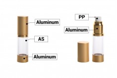 Şeffaf akrilik gövde ve plastik altın mat kapaklı 15 ml Airless şişe