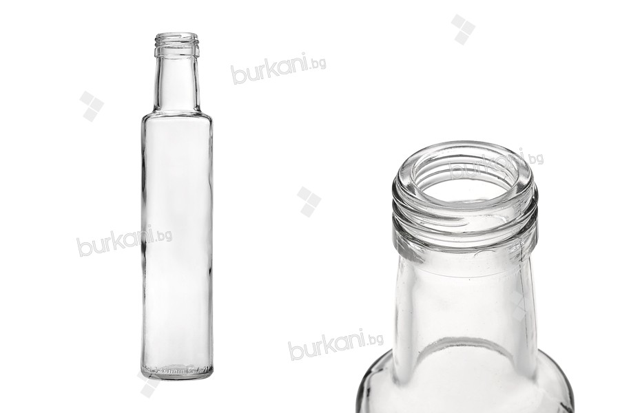 Стъклена прозрачна бутилка за зехтин или оцет  250 ml Дорика  (PP 31.5)