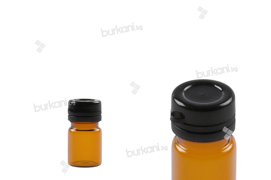 3 ml cam şeker flakon siyah, ilaç ve homeopatik için plastik kapaklı