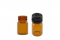 3 ml cam şeker flakon siyah, ilaç ve homeopatik için plastik kapaklı