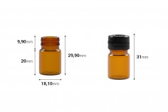 3 ml cam şeker flakon siyah, ilaç ve homeopatik için plastik kapaklı