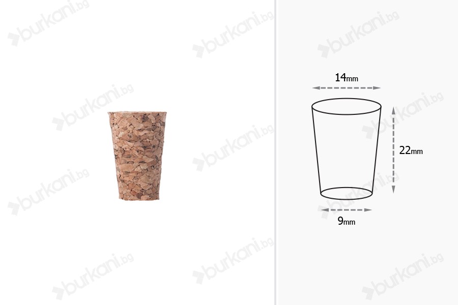 Конусовидна коркова тапа с размери   22x14/9 - за Φ 12 (PP 18)-изображение_размери
