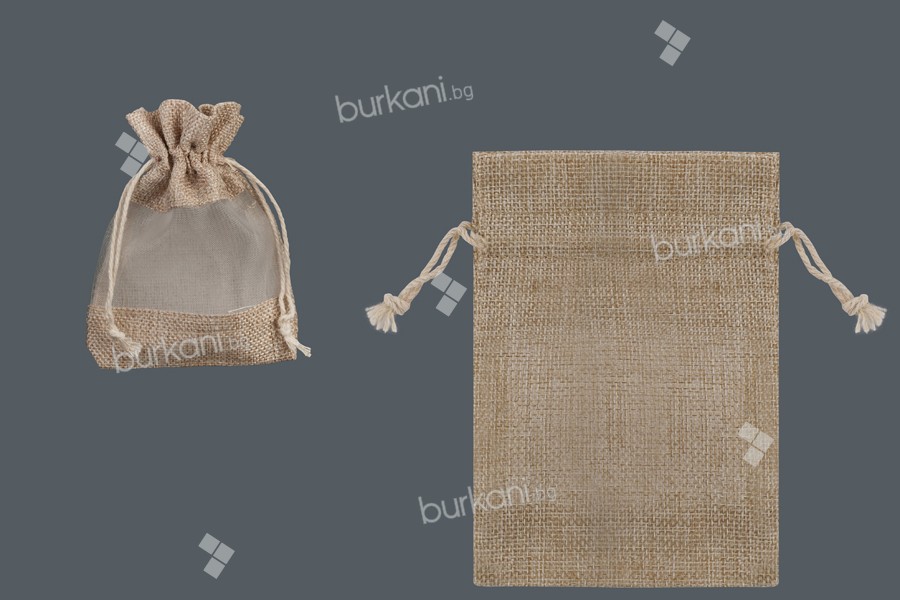 Кафява подаръчна чанта с прозорец (тюл) 100х140 мм - 12 бр
