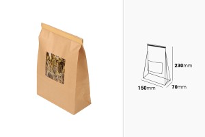 Крафт торбичка с размери 150x70x230 mm  с прозорец и тел за запечатване (tin-tie)-изображение_размери