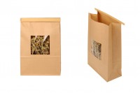 Крафт торбичка с размери 150x70x230 mm  с прозорец и тел за запечатване (tin-tie)