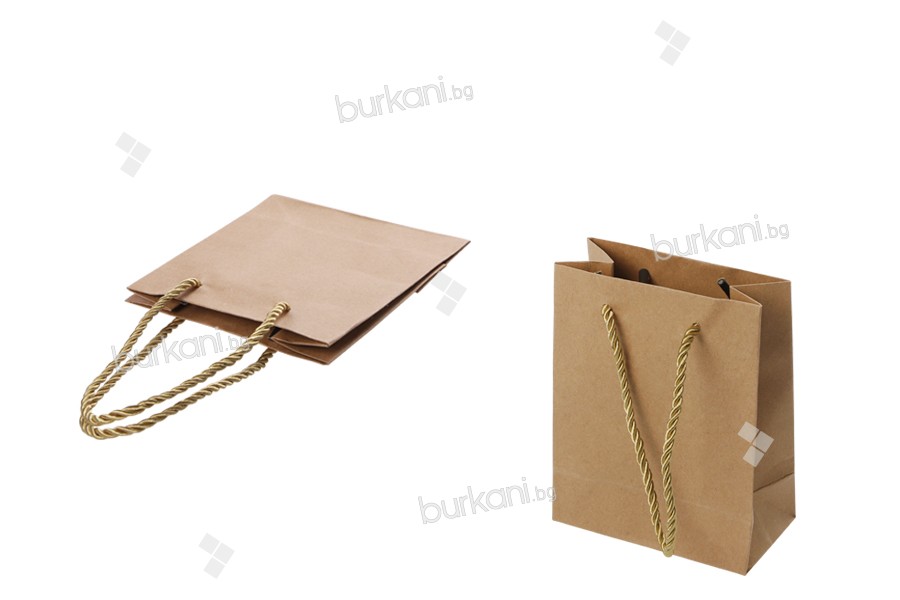 Bükülmüş kordonlu kağıt kahverengi hediye çantası 80x50x110 mm - 12 adet