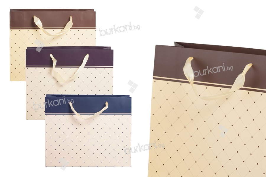 Хартиени подаръчни торбички със сатенени дръжки 320x110x260 mm в различни цветове