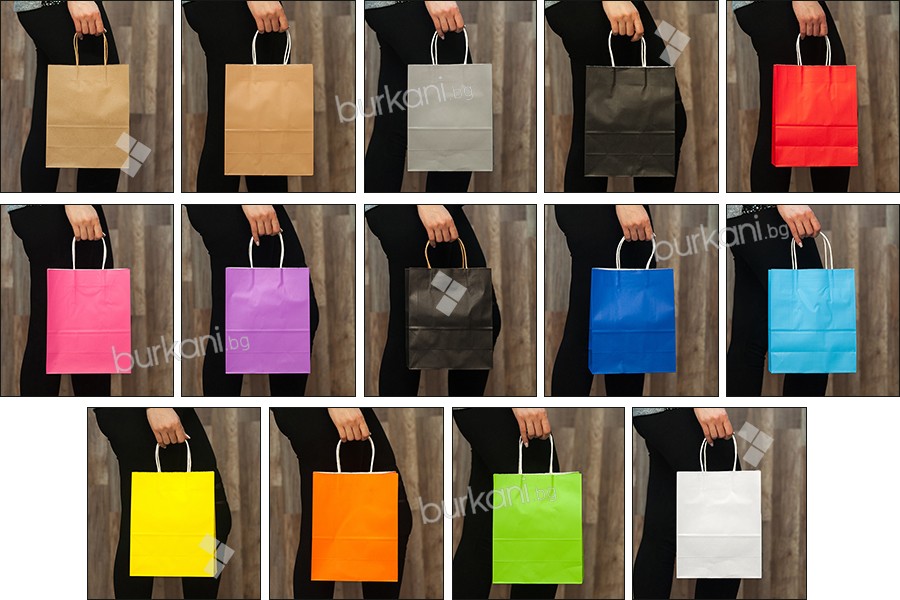 Хартиена торбичка с дръжки в различни цветове с размери  220x110x280 mm 